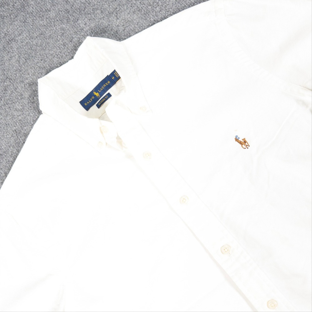 Ralph Lauren Mens Classic Fit White Cotton Short Sleeve Shirt Size M #4865